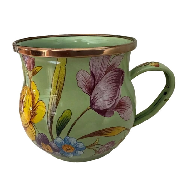 MACKENZIE-CHILDS Enamelware Mug Set of 4 Flower Market Green New - Picture 2 of 5